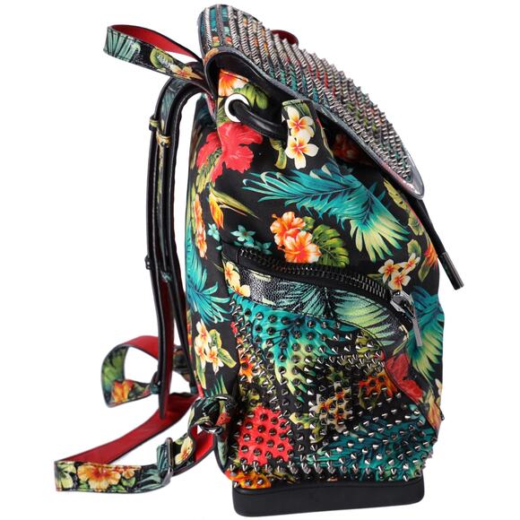 Christian Louboutin Explorer Funk Backpack Black Green Multi Canvas Floral - Picture 6 of 6